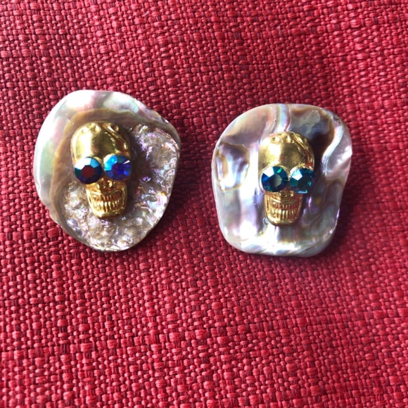 Scull, Abalone & Swarovski Chrystal Earrings (One of a Kind) - Picture 9 of 10